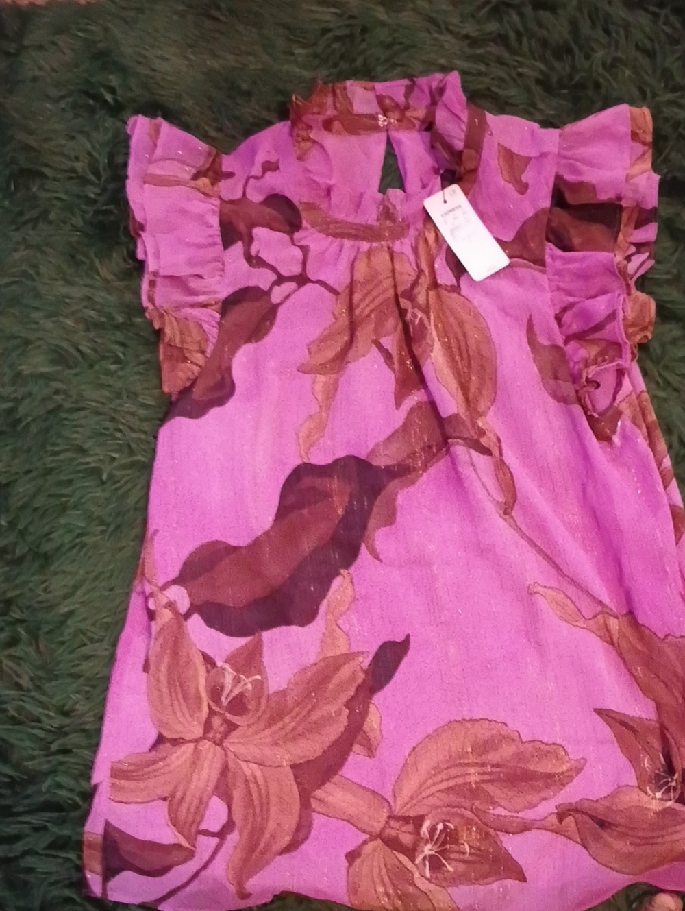 Express Girls Pink Floral Flutter Sleeve Blouse